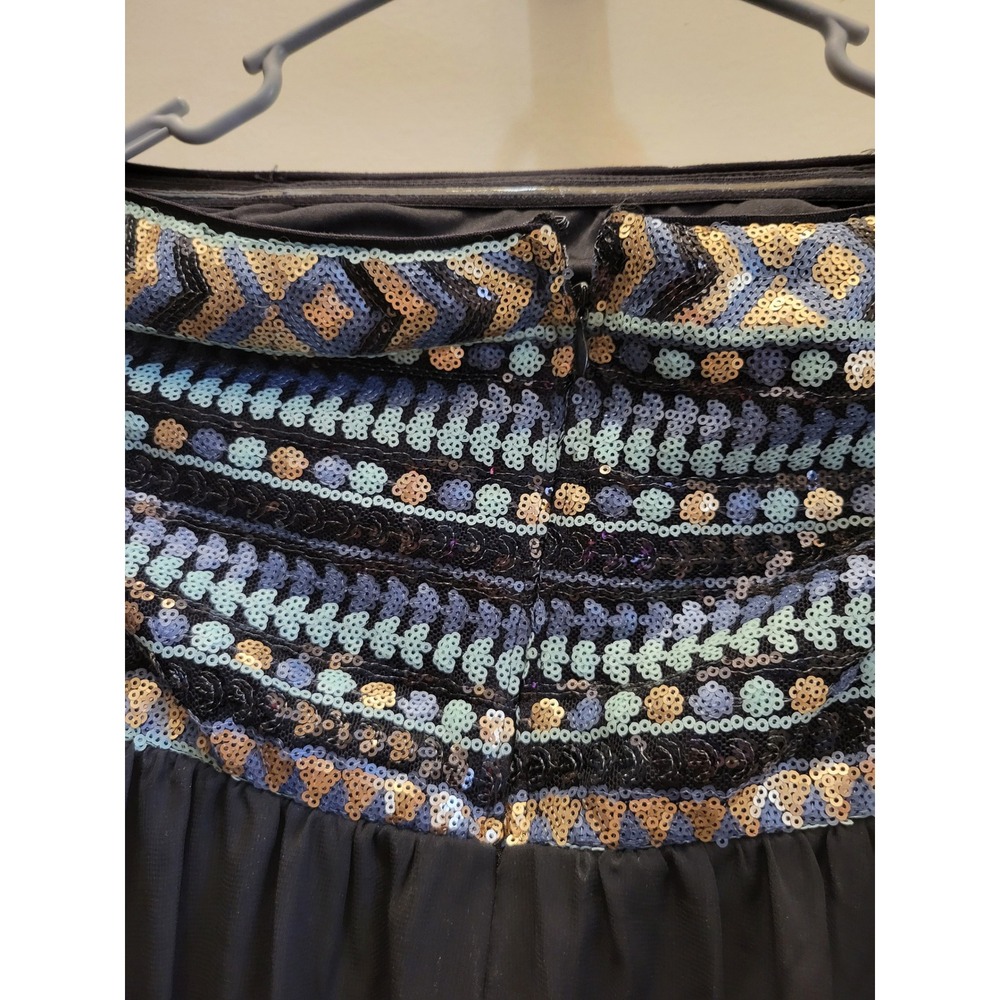 As You Wish Sequin Low Dress Black Gold Blue Tribal Embellished Chiffon #207 - Picture 3 of 10